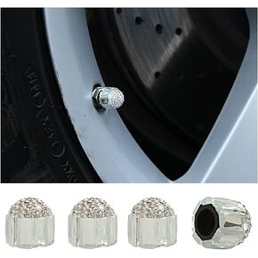 4 PCS Bling Auto Tire Valve Caps, Crystal Rhinestone Car Tire Valve Stem Covers, Dustproof Car Wheel Tire Valve, Universal Vehicle Accessories Fit for Car SUV Bicycle Truck Motor (White)