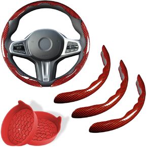Car Steering Wheel Cover, 3 Piece Bright Carbon Fiber Steering Wheel Covers, Non-Slip Steering Wheel Cover Protector, Great Grip, Universal Car Accessories Decoration for 14.5-15 inch (Black)