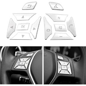 12 PCS Car Steering Wheel Button Cover, Aluminum Alloy Switch Button Cover Inner Decoration Trim for ML GL GLK GLA CLA CLS SL A B C E G Class, Car Interior Accessories