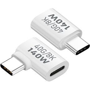 BORLTER CLAMP USB to USB Adapter, USB-C Adapters - Side Bend 90 Degree with 40Gbps Transfer Speed (140W CC Bend) Compatible with MacBook, iPad, Samsung, iPhone 15 and More Type C Devices - Set of 2