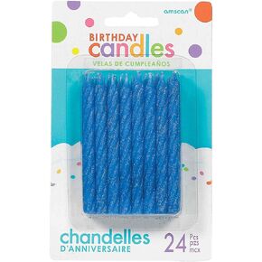 Large Blue Glitter Spiral Candles - 3.25", 24 Pieces - Elegant Party Candles for Cake Decoration & Celebrations