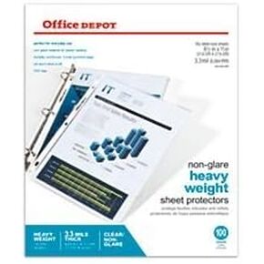 واقيات ورق ثقيلة الوزن غير قابلة للتوهج من Office Depot، مقاس 8 1/2 بوصة. × 11 بوصة، شفاف، عبوة من 100 قطعة، 97124