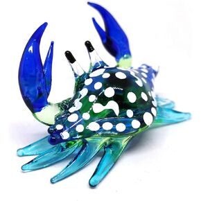 ZOOCRAFT Glass Animals Crab Figurine Blue Hand Blown Painted Art Miniature Coastal Decor Style Spirit Animals