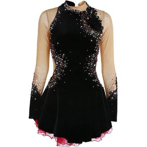 Women's Girls' Ice Skating Dress White Black Purple Velvet High Elasticity Competition Skating Wear Warm Handmade