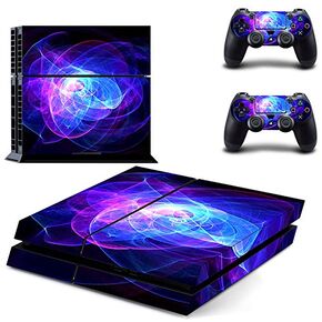 ملصق UUShop الجلدي لنظام وحدة التحكم Playstation 4 ووحدة التحكم اللاسلكية Dualshock لجهاز PS4 - خطوط أرجوانية زرقاء