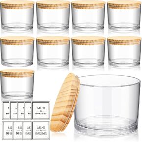 9 Pack 16 oz Candle Jars bulk Glass Clear Candle Jars with Bamboo Lids Empty Candle Containers with Lids and Sticky Labels for Making Candles Supplies, Dishwasher Safe