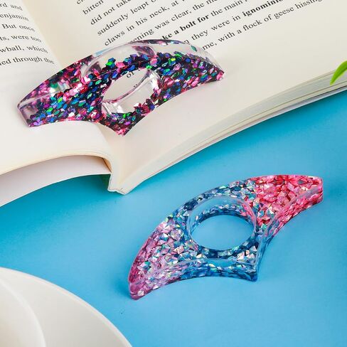 Rhinestones Book Page Holder, Glitter Crystal Thumb Book Holder, Sector Resin Book Opener Handmade Thumb Bookmarks Reading Accessories for Birthday Party Wedding Gifts(Purple Green) in Saudi Arabia