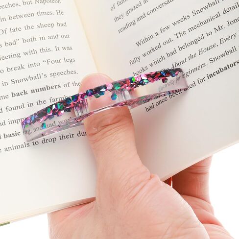 Rhinestones Book Page Holder, Glitter Crystal Thumb Book Holder, Sector Resin Book Opener Handmade Thumb Bookmarks Reading Accessories for Birthday Party Wedding Gifts(Purple Green) in Saudi Arabia
