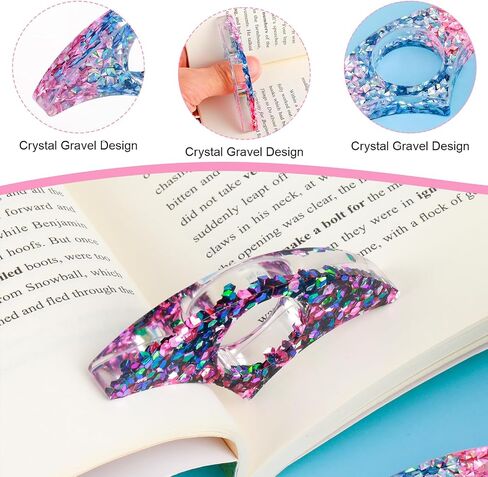 Rhinestones Book Page Holder, Glitter Crystal Thumb Book Holder, Sector Resin Book Opener Handmade Thumb Bookmarks Reading Accessories for Birthday Party Wedding Gifts(Purple Green) in Saudi Arabia