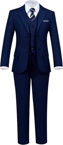 Boys' 5 Piece Formal Suit Set with Suit Jacket, Vest, Pants, Collared Dress Shirt, and Tie in Kuwait