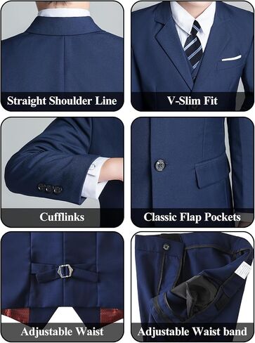 Boys' 5 Piece Formal Suit Set with Suit Jacket, Vest, Pants, Collared Dress Shirt, and Tie in Kuwait