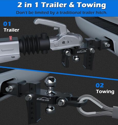 وصلة مقطورة قابلة للتعديل تناسب جهاز الاستقبال مقاس 2 بوصة فقط، 12500 رطل GTW، 6 بوصة قطرة/ارتفاع من الألومنيوم، 2 و2 5/16 كرات مع وصلات ثنائية الاتجاه وأقفال براءة اختراع مضادة للسرقة، أسود in Kuwait
