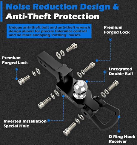 وصلة مقطورة قابلة للتعديل تناسب جهاز الاستقبال مقاس 2 بوصة فقط، 12500 رطل GTW، 6 بوصة قطرة/ارتفاع من الألومنيوم، 2 و2 5/16 كرات مع وصلات ثنائية الاتجاه وأقفال براءة اختراع مضادة للسرقة، أسود in Kuwait