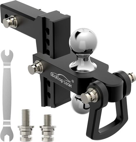 وصلة مقطورة قابلة للتعديل تناسب جهاز الاستقبال مقاس 2 بوصة فقط، 12500 رطل GTW، 6 بوصة قطرة/ارتفاع من الألومنيوم، 2 و2 5/16 كرات مع وصلات ثنائية الاتجاه وأقفال براءة اختراع مضادة للسرقة، أسود in Kuwait