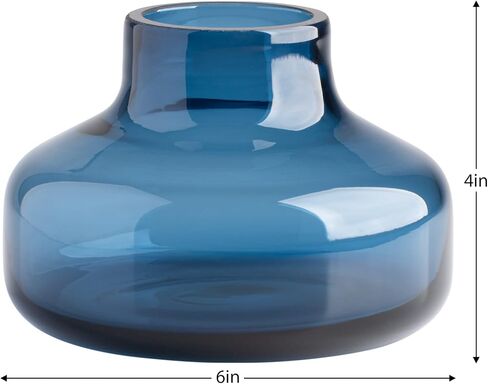 Torre & Tagus Solid Color Round Art Glass Vase for Flowers - 4" Tall Unique Flower Vase, Clear Handmade Bottle Vase for Modern Home Decor, Bud Vase as Decorative Shelf Decor or Wedding Gift, Blue in Saudi Arabia