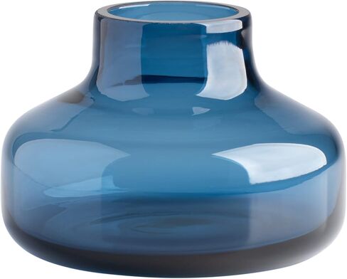 Torre & Tagus Solid Color Round Art Glass Vase for Flowers - 4" Tall Unique Flower Vase, Clear Handmade Bottle Vase for Modern Home Decor, Bud Vase as Decorative Shelf Decor or Wedding Gift, Blue in Saudi Arabia