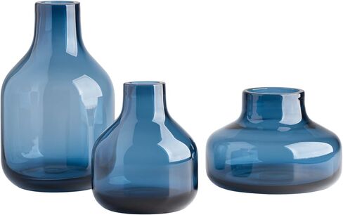 Torre & Tagus Solid Color Round Art Glass Vase for Flowers - 4" Tall Unique Flower Vase, Clear Handmade Bottle Vase for Modern Home Decor, Bud Vase as Decorative Shelf Decor or Wedding Gift, Blue in Saudi Arabia