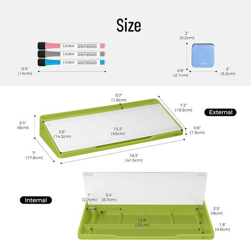 LOUKIN Glass Desktop Whiteboard, 15.3" x 5.6" Desktop Dry Erase Board with Dotted and Graduated Surface, Great for Design and Drawing, 3 Markers and 1 Dry Erase Eraser Included (Sky Blue) in Saudi Arabia
