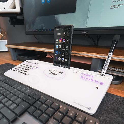 سبورة بيضاء لسطح المكتب من DeskBoard Buddy + 2 قلم تحديد - وسادة لوحة حامل للمسح الجاف للمكتب الأبيض لسطح طاولة الكمبيوتر - حجم صغير، محمول، لوحة ملاحظات زجاجية على سطح الطاولة مع حامل قلم تحديد صغير - امسحها بعيدًا in Kuwait