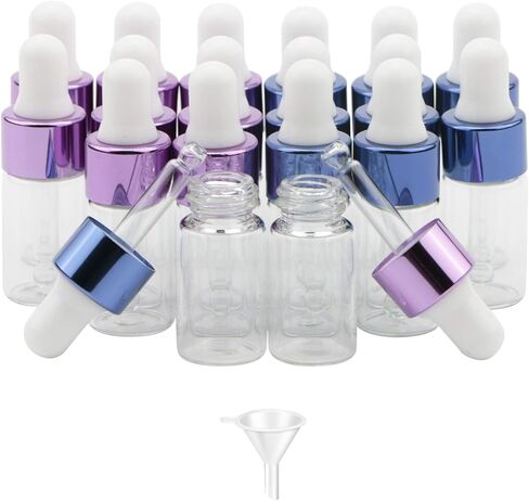 JIUWU 3ml Clear Essential Oil Glass Dropper Bottles with Screw Cap for Perfume Colognes Travel Sample Liquid Vials (1 Funnel Included), Pack of 18 in Saudi Arabia