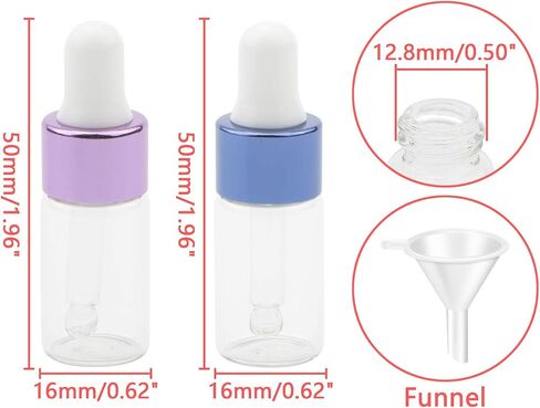 JIUWU 3ml Clear Essential Oil Glass Dropper Bottles with Screw Cap for Perfume Colognes Travel Sample Liquid Vials (1 Funnel Included), Pack of 18 in Saudi Arabia