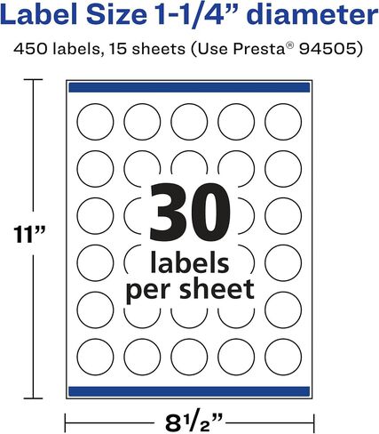 Avery Matte White Removable Round Labels with Sure Feed Technology, Print-to-The-Edge, 1.25" Diameter, 1,500 Removable Labels, Laser/Inkjet Printable Labels in Saudi Arabia