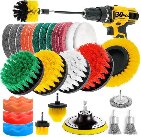 30 Piece Drill Brush Attachments Set, Scrub Pads & Sponge & Wire Brush for Drill, Power Scrubber Brush with Extend Long Attachment, Drill Scrubber Brush Kit for Bathroom, Floor, Car, Grout in Saudi Arabia