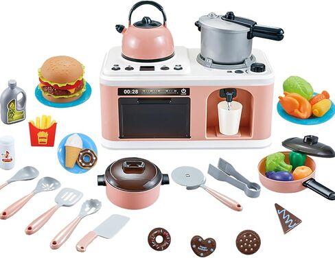 Pretend Kitchen Playset for Kids Play Food Set Real Sounds and Light Steam Play Kitchen Cooking Toys Accessories Cookware Set for Toddlers with Pans and Pots Utensils Gift for Girls Boys in Saudi Arabia