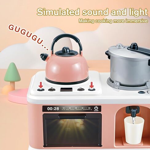 Pretend Kitchen Playset for Kids Play Food Set Real Sounds and Light Steam Play Kitchen Cooking Toys Accessories Cookware Set for Toddlers with Pans and Pots Utensils Gift for Girls Boys in Saudi Arabia