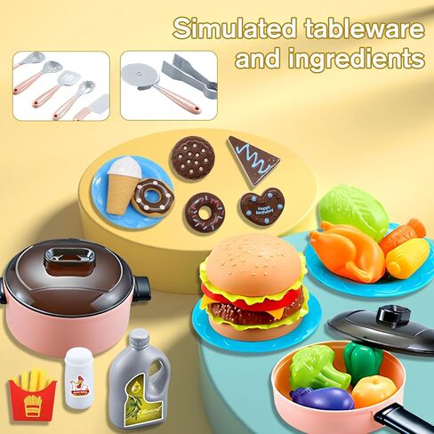 Pretend Kitchen Playset for Kids Play Food Set Real Sounds and Light Steam Play Kitchen Cooking Toys Accessories Cookware Set for Toddlers with Pans and Pots Utensils Gift for Girls Boys in Saudi Arabia