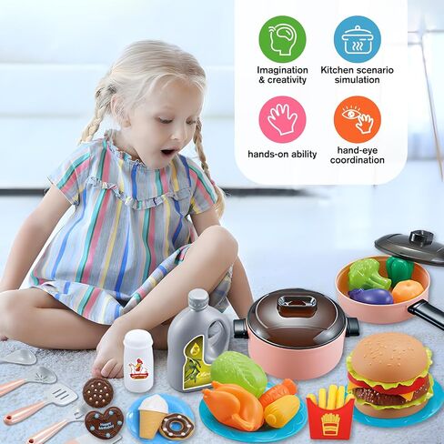 Pretend Kitchen Playset for Kids Play Food Set Real Sounds and Light Steam Play Kitchen Cooking Toys Accessories Cookware Set for Toddlers with Pans and Pots Utensils Gift for Girls Boys in Saudi Arabia