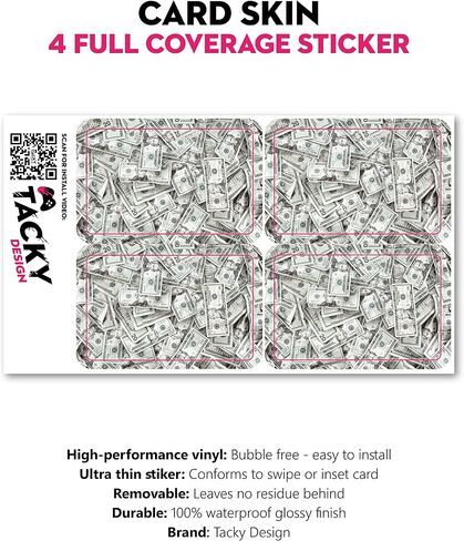 Tacky Design 4pcs Dollar Debit Card Skin Cash Banknotes for Credit Card Stickers and Debit Card Sticker, Kawaii Skin 3M Vinyl Waterproof, Bubble-Free Installation, in Saudi Arabia