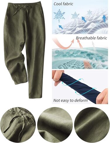 بنطال Gihuo نسائي من الكتان مدبب كاجوال مستقيم الساق برباط خصر مرن فضفاض ومريح للركض مع جيوب (Army-L) in Kuwait