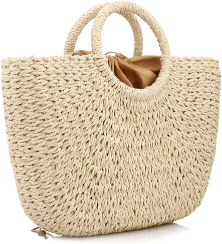 MilkyWay Straw Tote for Women, Straw Beach Bag Summer Large Woven Round Top Handle Handbag Hobo Natural Rattan Travel in Saudi Arabia