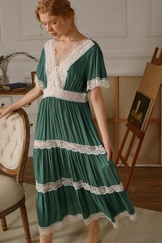 Vintage Lace Victorian Nightgowns for Women Short Sleeve Sleepwear Princess Lounge Dress in Saudi Arabia