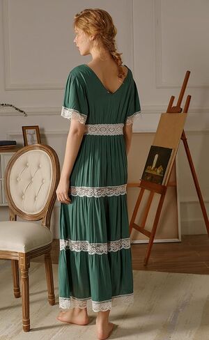 Vintage Lace Victorian Nightgowns for Women Short Sleeve Sleepwear Princess Lounge Dress in Saudi Arabia