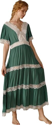 Vintage Lace Victorian Nightgowns for Women Short Sleeve Sleepwear Princess Lounge Dress in Saudi Arabia