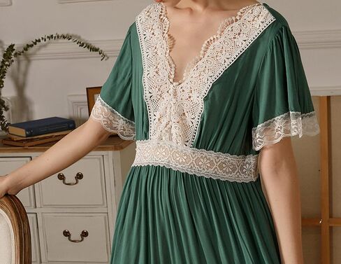 Vintage Lace Victorian Nightgowns for Women Short Sleeve Sleepwear Princess Lounge Dress in Saudi Arabia