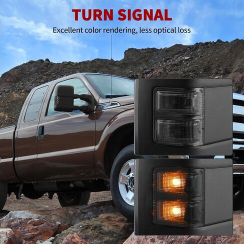 YITAMOTOR Towing Mirror Compatible with 1999-2007 F250/F350/F450/F550 Super Duty, 2001-2005 Excursion, Right Passenger Side Mirror Tow Mirror Power Heated Telescoping Folding LED Turn Signal Smoke in Saudi Arabia