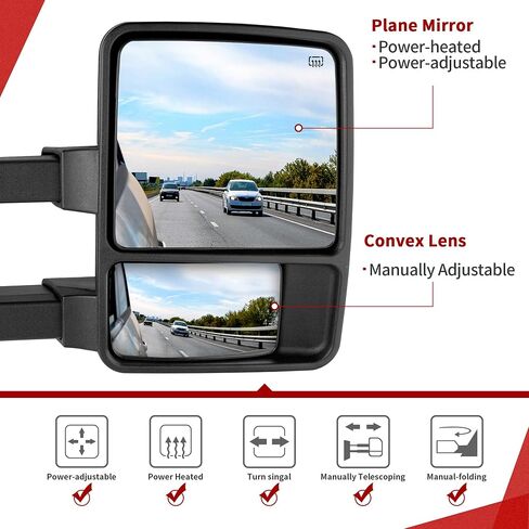 YITAMOTOR Towing Mirror Compatible with 1999-2007 F250/F350/F450/F550 Super Duty, 2001-2005 Excursion, Right Passenger Side Mirror Tow Mirror Power Heated Telescoping Folding LED Turn Signal Smoke in Saudi Arabia