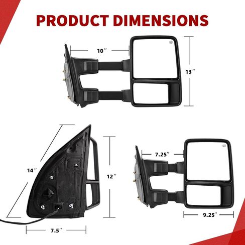 YITAMOTOR Towing Mirror Compatible with 1999-2007 F250/F350/F450/F550 Super Duty, 2001-2005 Excursion, Right Passenger Side Mirror Tow Mirror Power Heated Telescoping Folding LED Turn Signal Smoke in Saudi Arabia