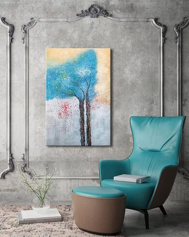 Wieco Art Blue Trees Pure Hand-Painted Paintings on Canvas Abstract Canvas Wall Art for Living Room Bedroom Wall Decor Modern Contemporary Artwork for Home Decorations and Office Decor in Saudi Arabia
