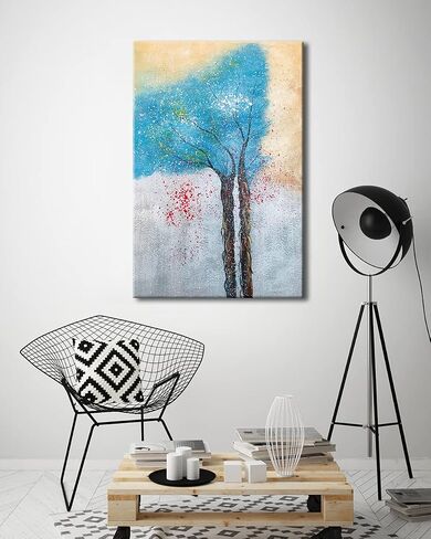 wieco art الأشجار الزرقاء النقية لوحات مرسومة باليد على قماش مجردة قماش جدار الفن لغرفة المعيشة غرفة نوم جدار ديكور الأعمال الفنية المعاصرة الحديثة لديكورات المنزل وديكور المكتب in Saudi Arabia