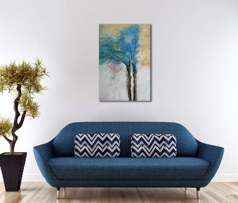 wieco art الأشجار الزرقاء النقية لوحات مرسومة باليد على قماش مجردة قماش جدار الفن لغرفة المعيشة غرفة نوم جدار ديكور الأعمال الفنية المعاصرة الحديثة لديكورات المنزل وديكور المكتب in Saudi Arabia