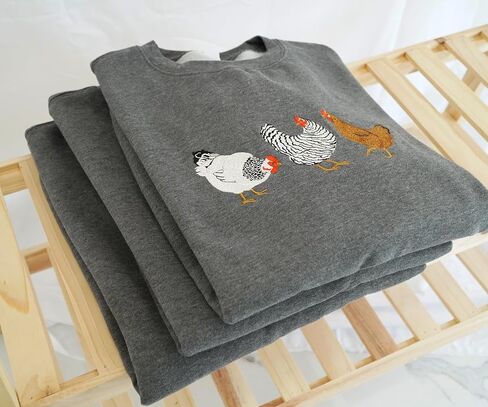 Chicken Sweatshirts, Embroidered Women Chicken Sweatshirt, Chicken Lover Gifts, Chicken Mom Shirt in Saudi Arabia