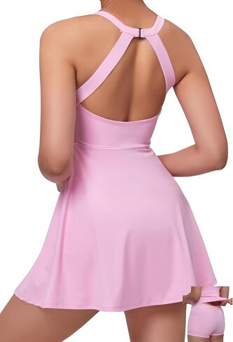 Womens Tennis Workout Dress with Open-Back Waistband Shorts Golf Acitve Dresses in Saudi Arabia