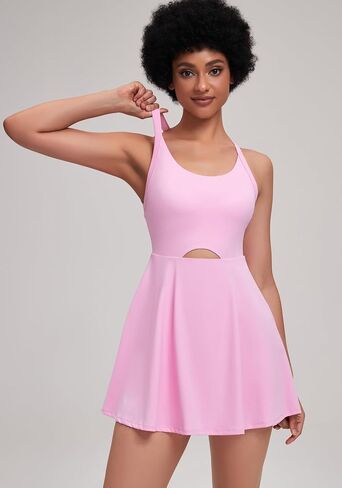 Womens Tennis Workout Dress with Open-Back Waistband Shorts Golf Acitve Dresses in Saudi Arabia