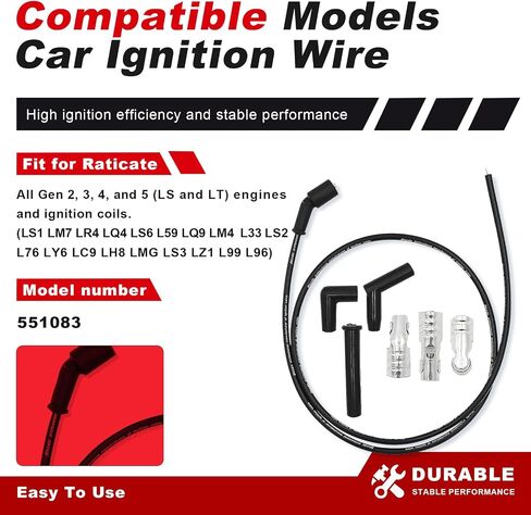 8PCS 5ft Universal Spark Plug Wire Set with Degree Boots and Terminals Compatible with All Gen 2, 3, 4, and 5 LS1 LS2 LS3 LM7 LR4 LQ4 LS6 LQ9 5.3/5.7/6.0/6.2L Engines and Ignition Coils Replace 551083 in Saudi Arabia