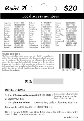 International Calling Card, Prepaid, Call from 38 Countries, Low Rates Worldwide, No Fees and No Expiration Date, 20 Dollar Value in Saudi Arabia