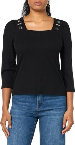 Karl Lagerfeld Paris Women's Motif Pin Ribbed Square Neck Knit in Saudi Arabia